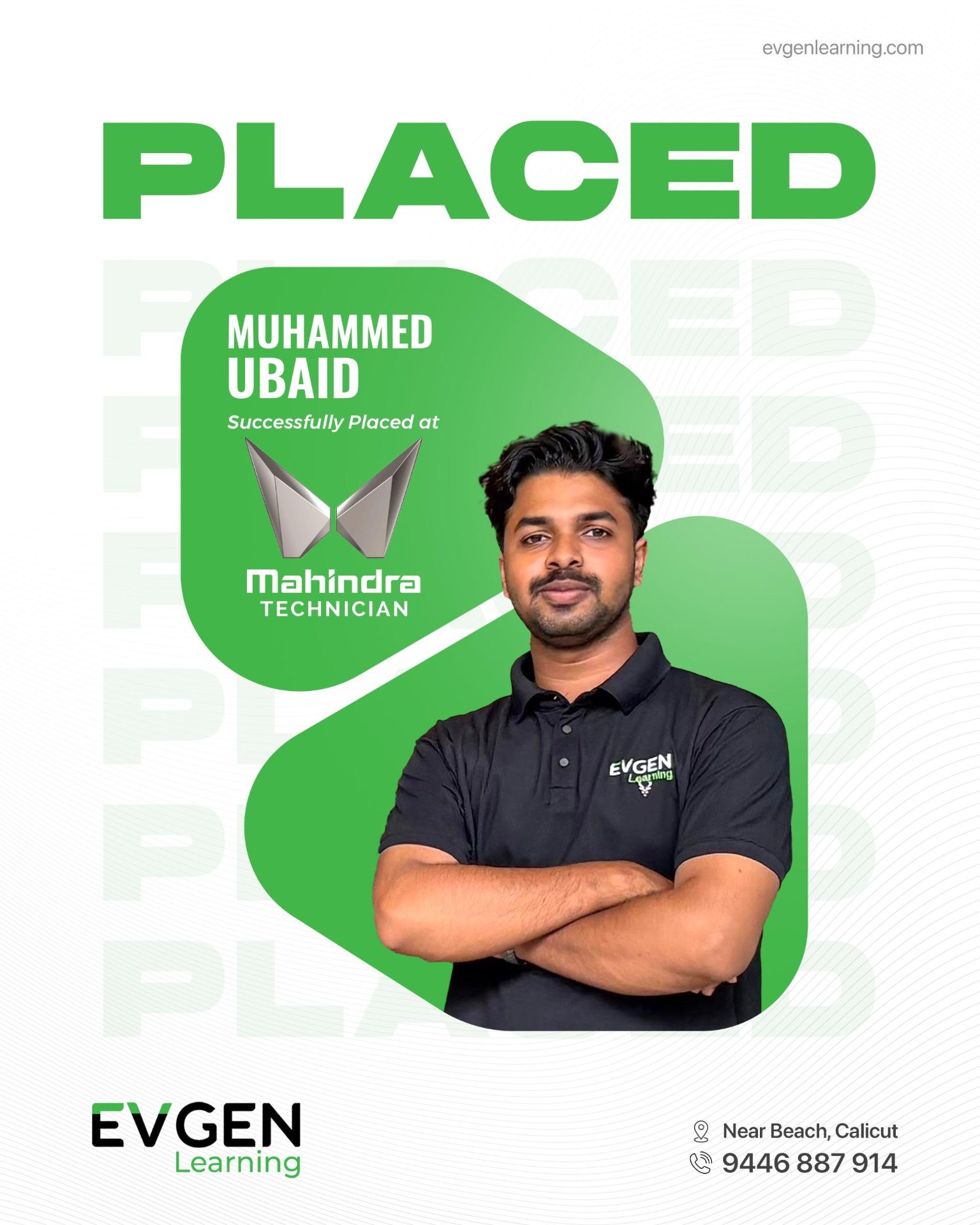 Muhammed Ubaid successfully placed at Mahindra