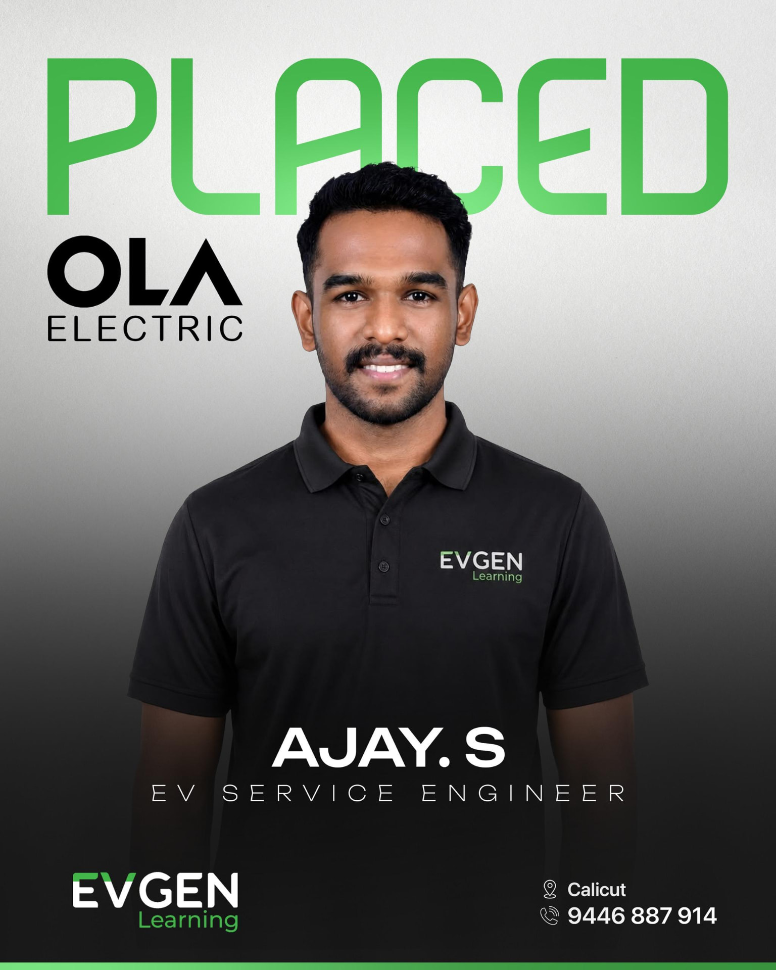Ajay S, placed as EV Service Engineer at Ola Electric
