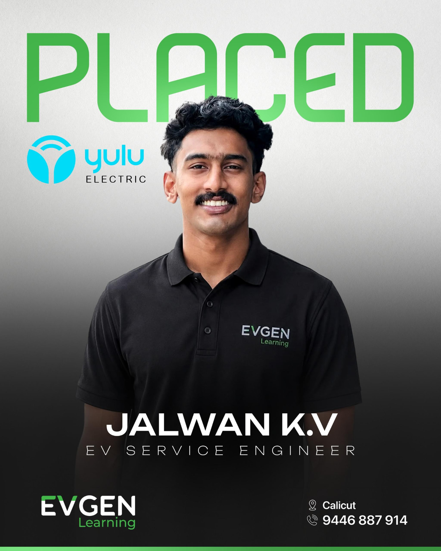 Jalwan K.V, placed as EV Service Engineer at Yulu Electric
