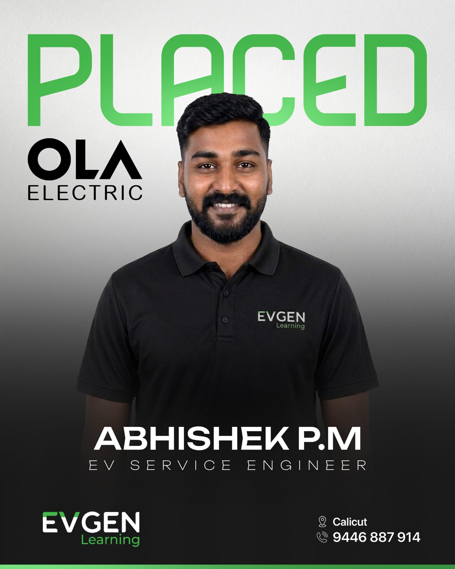 Abhishek P.M, placed as EV Service Engineer at Ola Electric