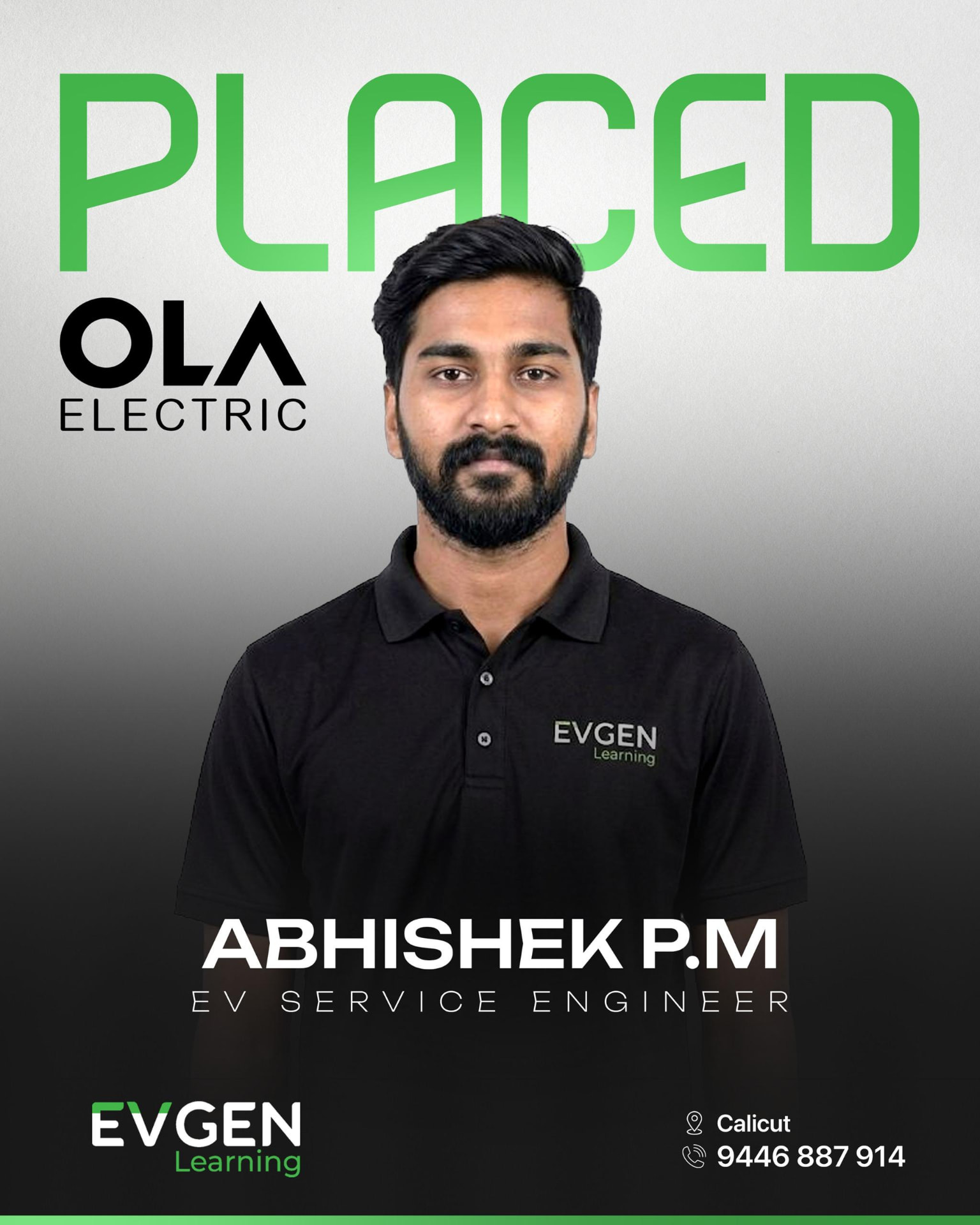 Abhishek P.M, placed as EV Service Engineer at Ola Electric